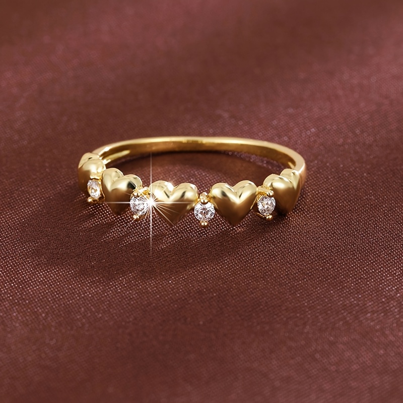 Heart Ring with CZ Inlay Golden Plated Copper Ideal for Various Occasions