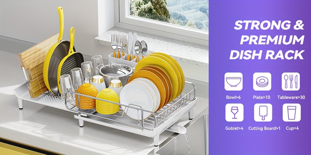   expandable dish drying rack foldable stainless steel drainer with cutlery holder large size for kitchen counter Product details 1