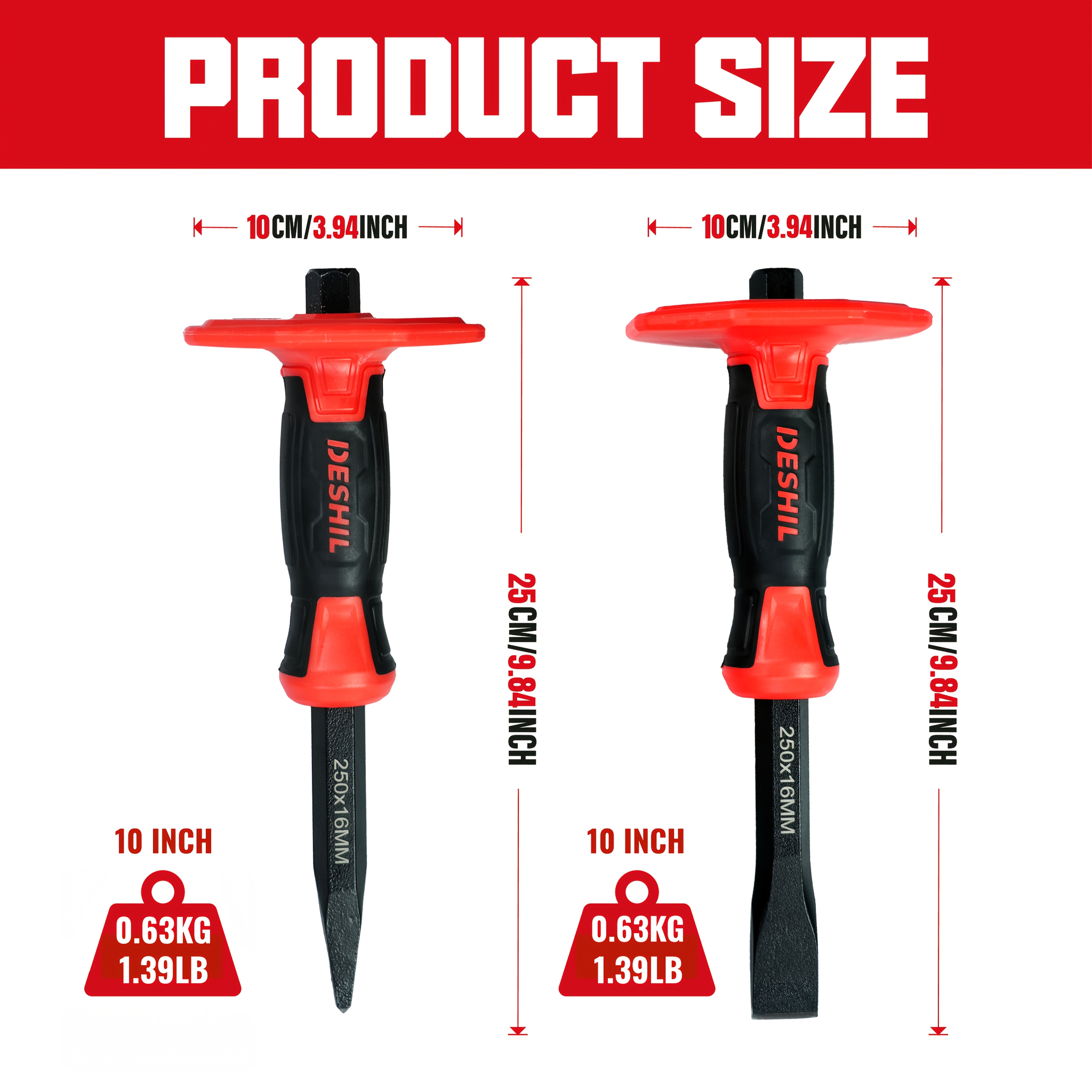 Image of 10-inch/12-inch Heavy Duty Flat And Point Masonry Chisel Set, Tpr Anti-smash Handle And Chisels, Suitable For , Masonry, Carving, And Concrete Breaking, Used With Stone .