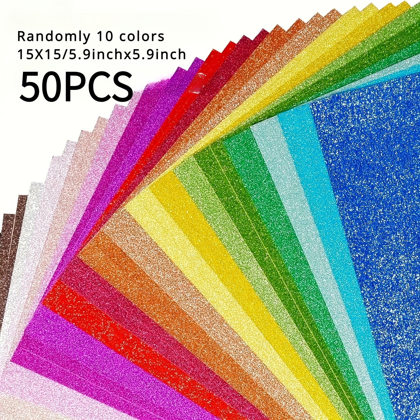 

50pcs Themed Sparkle Cardstock, Assorted Colors, For Diy Crafts & Origami, 6x6 Inches