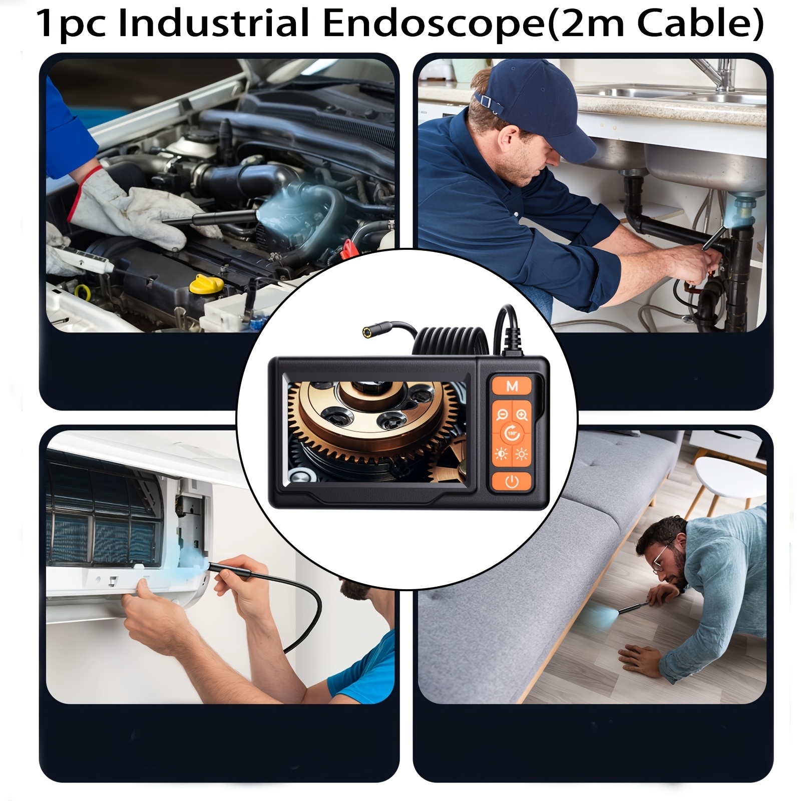 Image of 4.3-inch Lcd Screen Industrial Endoscope With , 8mm Probe Drain Camera, 2400mah Battery, Ip67 Endoscope Lens, Semi-rigid Cord Drain Pipe Camera, Automotive And Sewer Pipe Inspection Tool