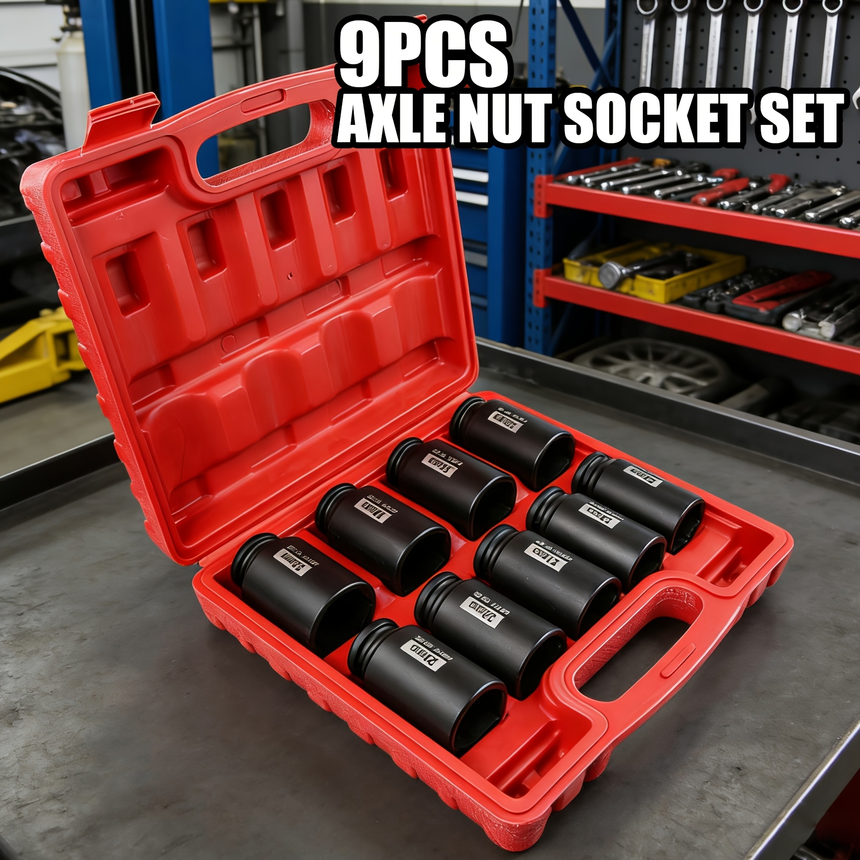TEMU Seketman 9pcs Impact Axle Nut Socket Set, Inch Drive Deep Socket Set, Metric Size, Cr-mo Made With Black Phosphate Surface Finishing, 6 Point,