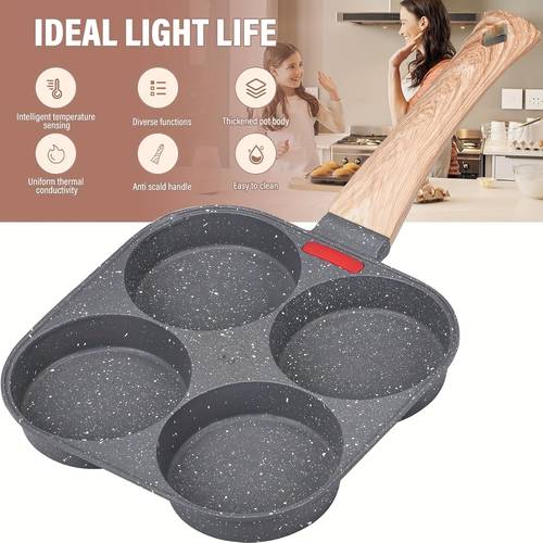 pancake pan non stick egg pan with lid four hole pancake pan aluminum alloy non stick frying pan for induction and gas stoves breakfast pan for omelets meatballs pancakes 8 stone effect non stick coating