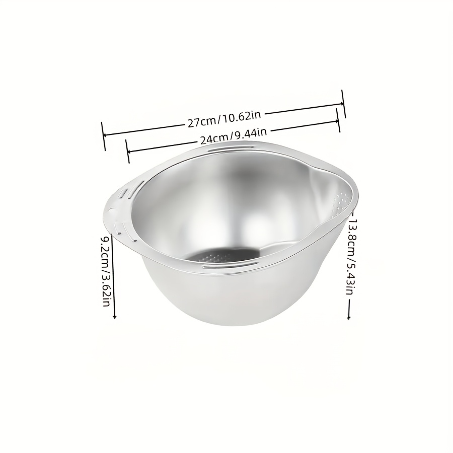 TEMU Stainless Steel Kitchen Skimmer - Ideal For Washing Rice, Draining Fruit, And Cleaning Vegetables - Durable, Food-safe Mesh Strainer With Handle