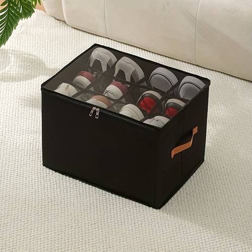 1pc foldable oxford fabric shoe organizer with lid dustproof storage box for shoes clothes accessories versatile solution