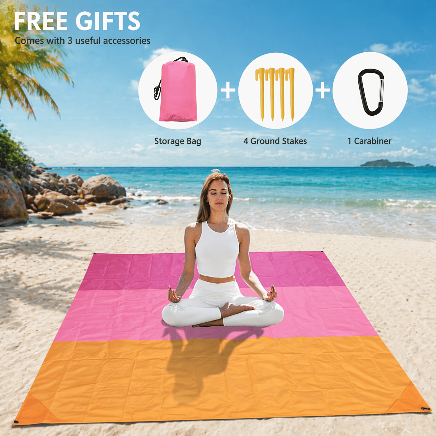 TEMU Tapis de plage extérieur, idéal pour les voyages, le camping et les -. Spacieux pour plusieurs personnes, léger, pliable et comprend un sac de