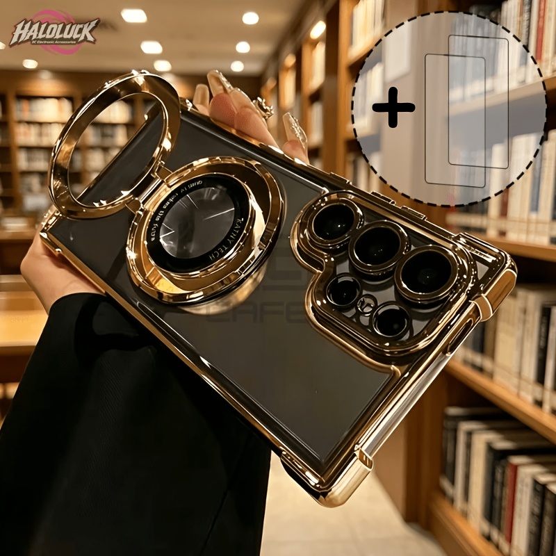 Phone Case - Phone Case: Magnetic Acrylic Case With Stand For S26/s25/s24/s23/s22 Ultra/plus, Wireless Charging, Drop-proof Durable Cover, Includes 2x Tempered Glass Protectors
