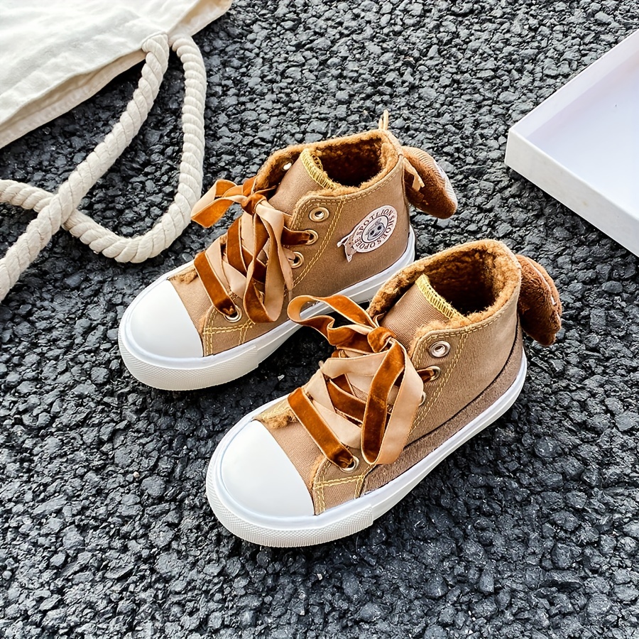 Chaussures de Noël pour enfants avec le Père Noël en dessin sur toile  Baskets décontractées à lacets mi-hautes avec semelle en caoutchouc souple, 