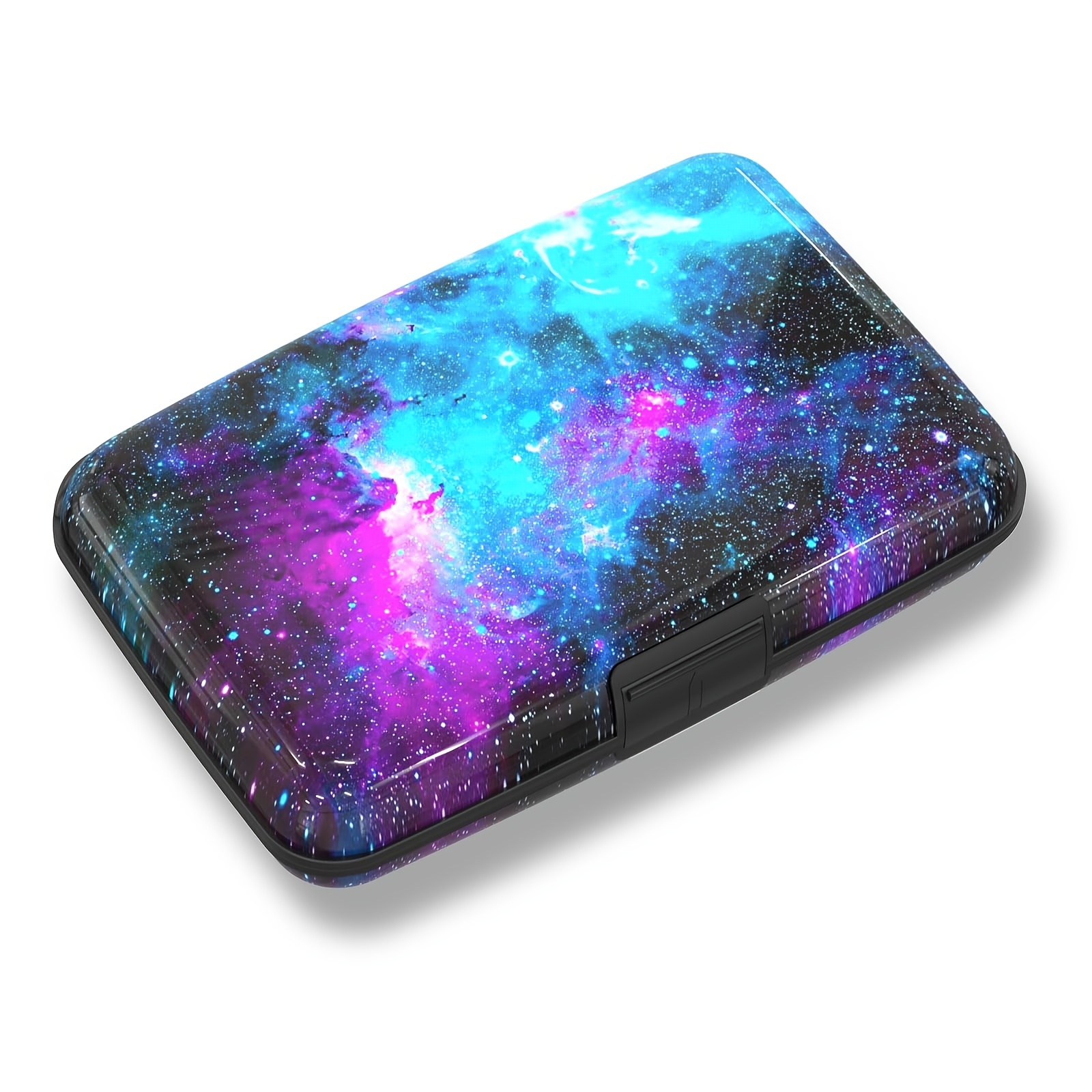 

Sleek Rfid-blocking Credit Card Holder - Compact Aluminum Wallet With Snap Closure, Design, Nebula For Pattern