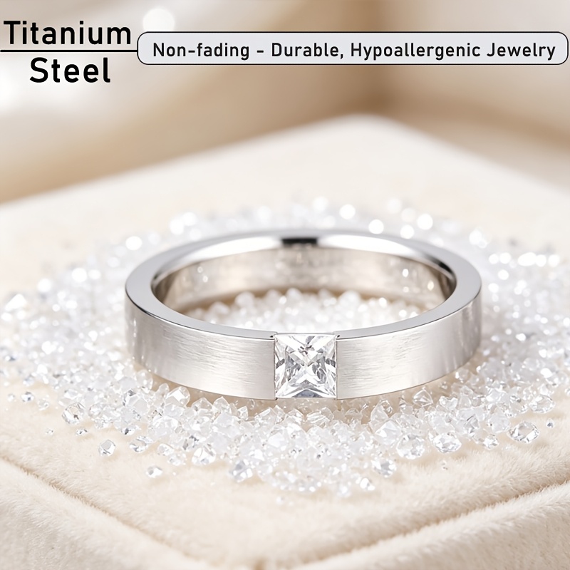 TEMU 1pc Anelli in acciaio al titanio smerigliato per , da 4 mm, anello di fidanzamento per matrimonio, aggiunte per , gioielli regalo per festival