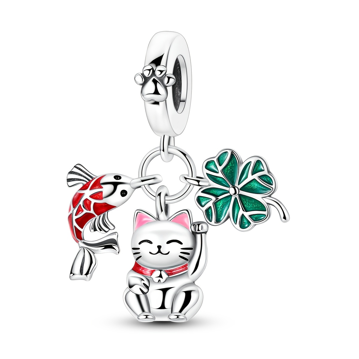 TEMU 1 pieza de cuentas de color plateado con diseño original para mujer, dijes de , carpa, de hojas y tres en uno, compatibles con pulseras y