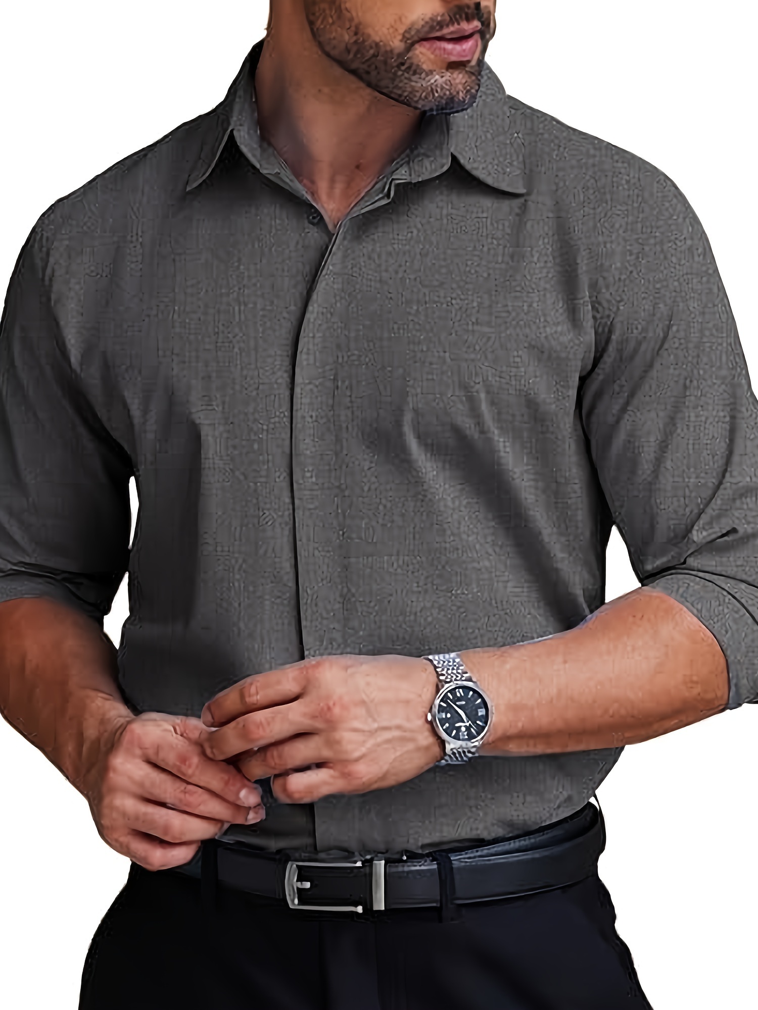 mens formal dress shirt hidden button front wrinkle free - Temu