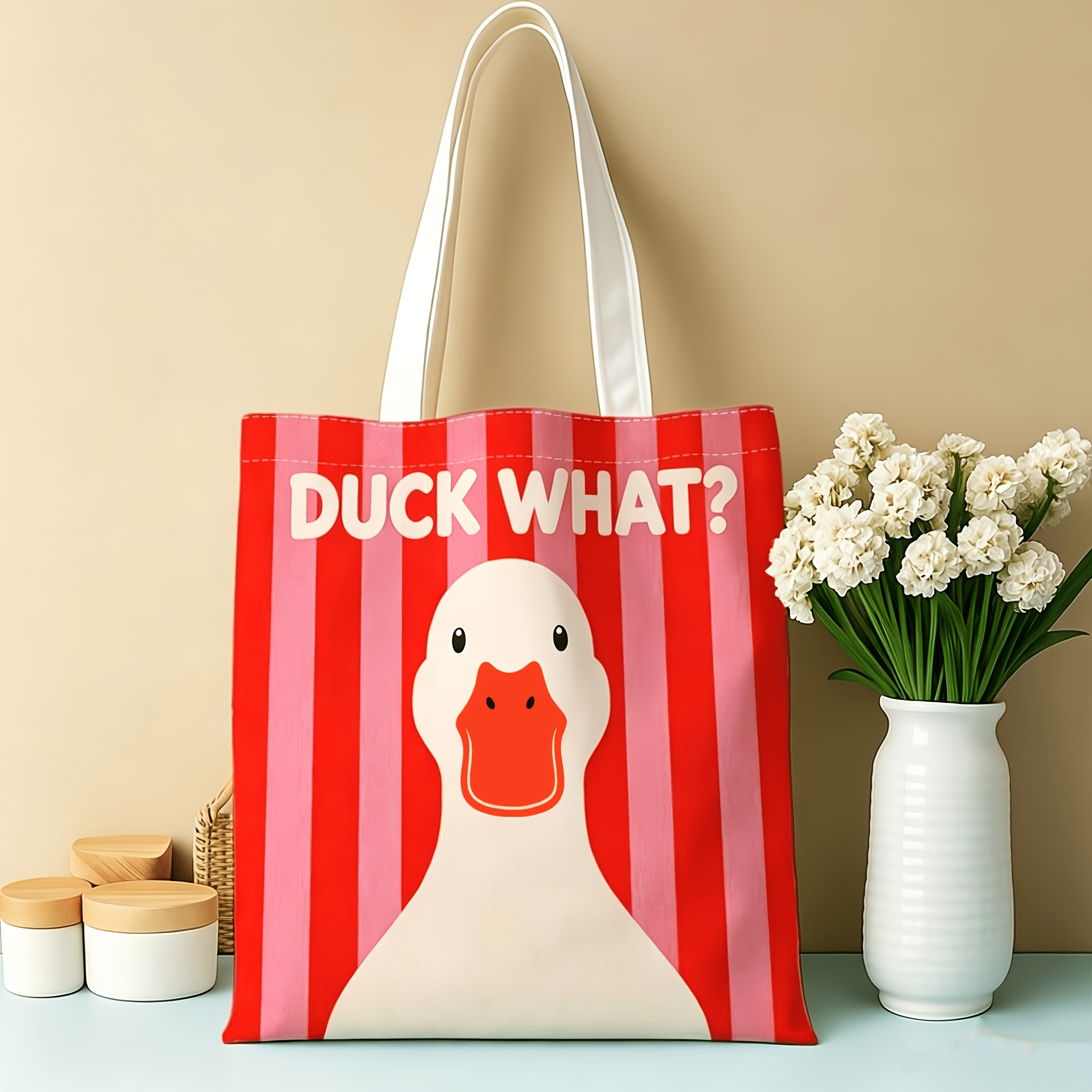 Image of 1pc Fun Goose Quote Tote Bag, Humorous Reusable Shopping Bag, Multifunctional Double-sided Printed Handbag, , For Book Lovers