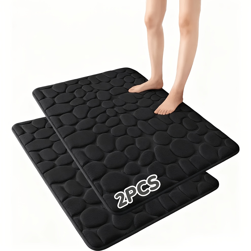 TEMU Lot de 2 tapis de salle de bain antidérapants lavables en machine à gaufrage pavé, tapis antidérapant pour douche, toilettes, doux, confortable,