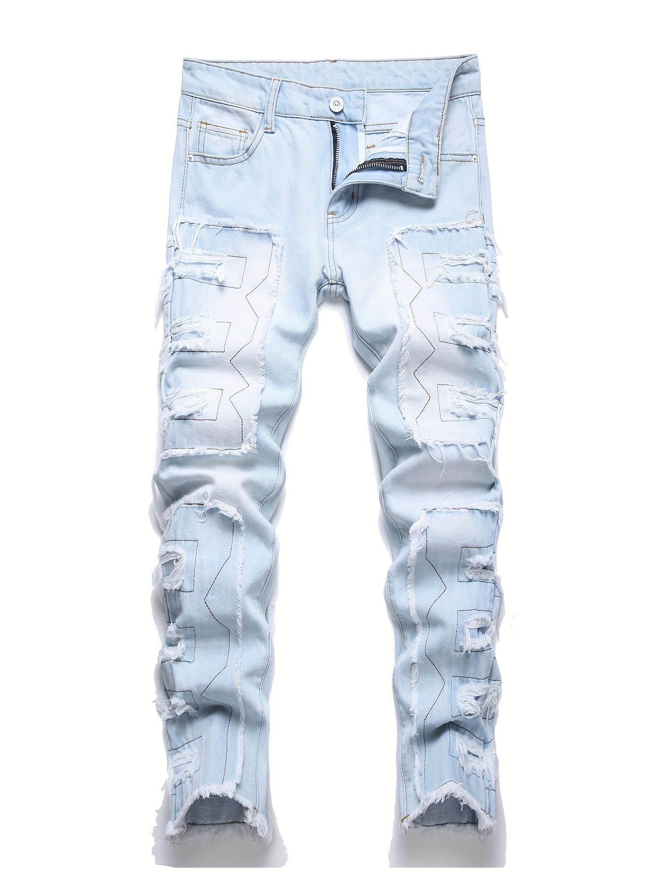 boys stacked jeans ripped distressed skinny jeans boys Temu