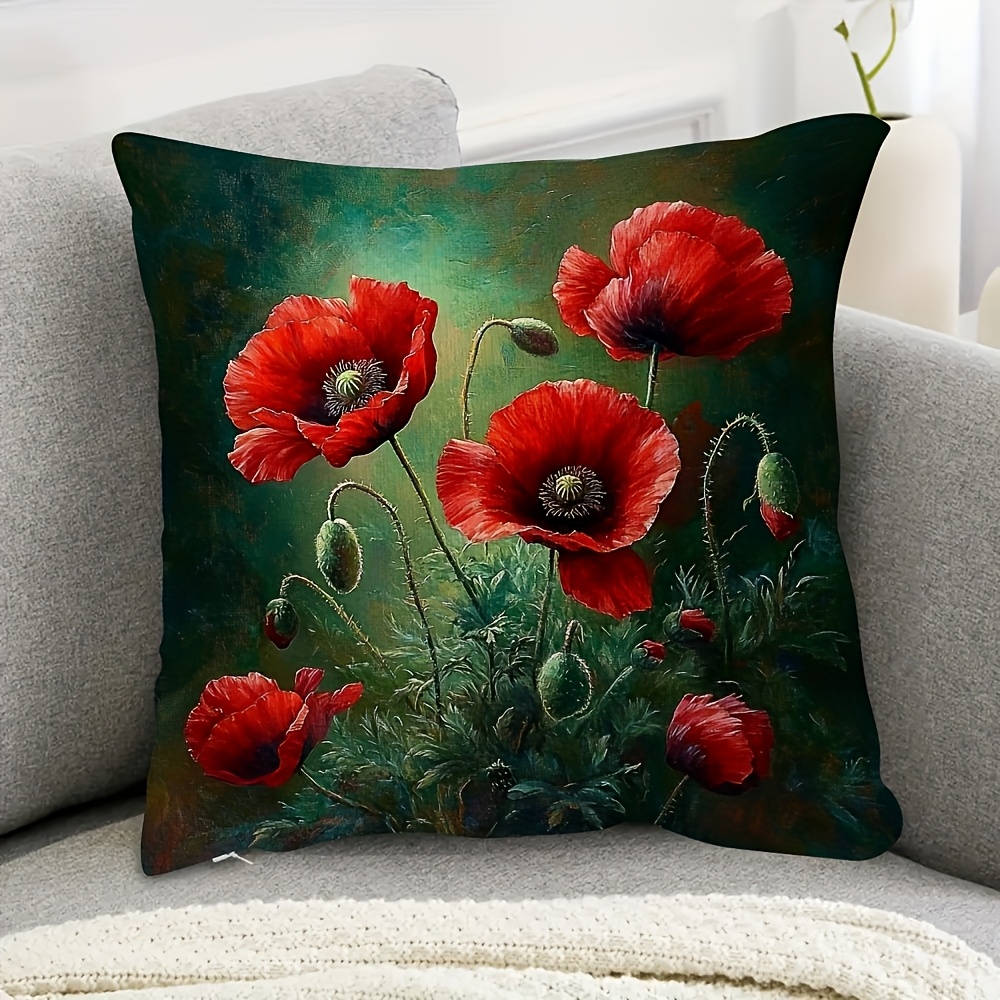 TEMU 1pc 2pcs 3pcs 4pcs Pillowcases, Red Poppy Flower Pattern, Soft Smooth Short Plush Fabric, Printed Design, Suitable For , Ideal For Home And