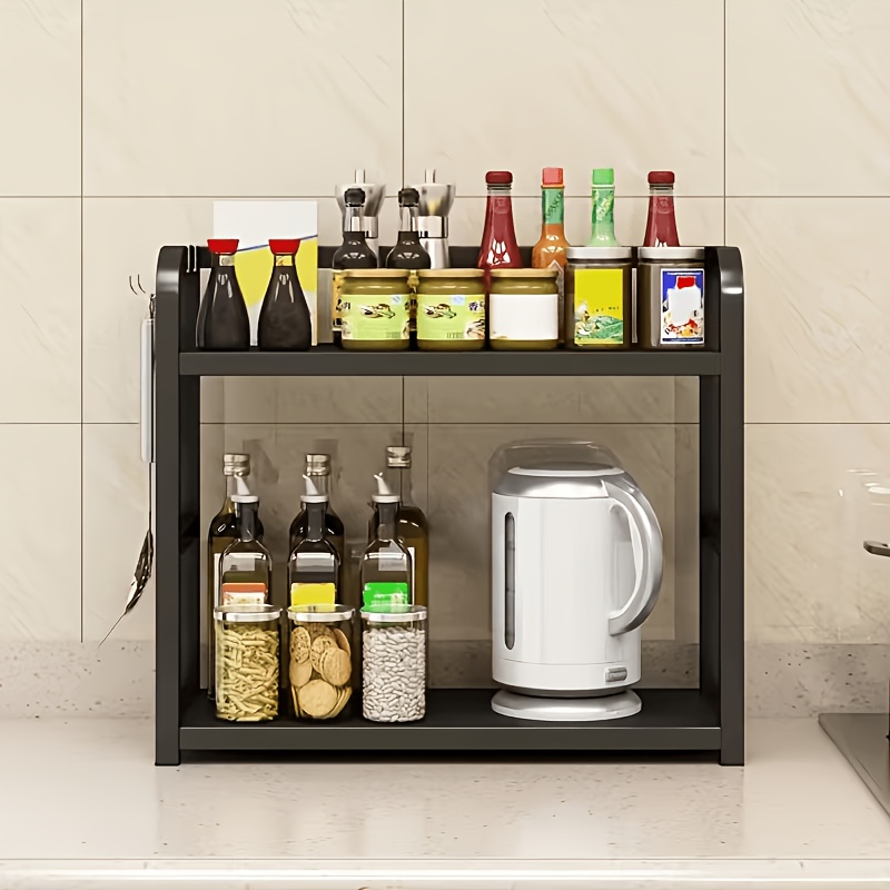 TEMU 1pc Wooden Kitchen Shelf With Metal Frame - Freestanding Countertop Organizer, Suitable For Spices, Tableware, And Small Appliances, Space-