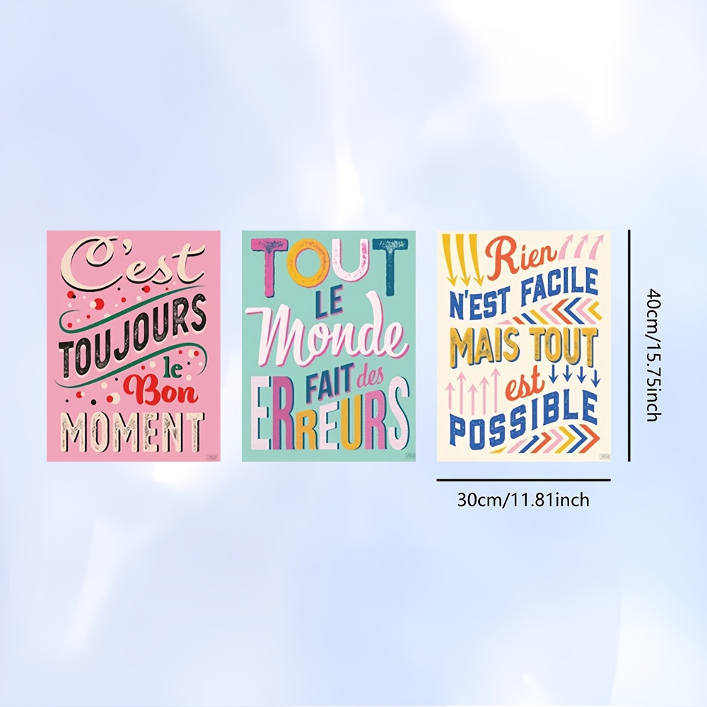 TEMU 2D Plat, 2D/Plat 2D Plat 3pcs Affiche de Classe Non-SO, Panneau de pour Étudiants Français, Mural de Croissance Mentale pour Collège, Cadeau d'