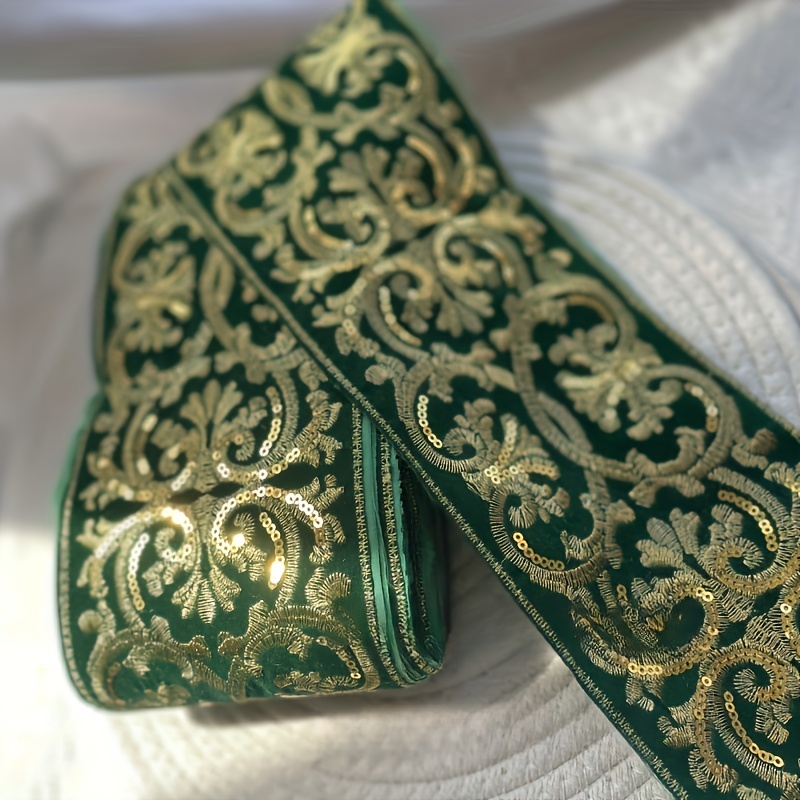 1 Pack Red and Golden Embroidered Lace with Velvet Backing