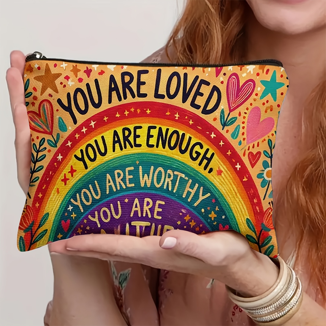 TEMU 1pc, Material: Makeup Bag, Bohemian Floral Pattern Cosmetic Bag, " And Valuable", Cosmetic Organizer Pouch, Portable Toiletry Bag, Beauty And