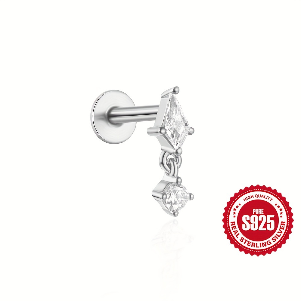 TEMU 2d Flat, Pure Silvery Small Synthetic Zirconia Piercing Stud Earrings - European And S925 Simple And Elegant