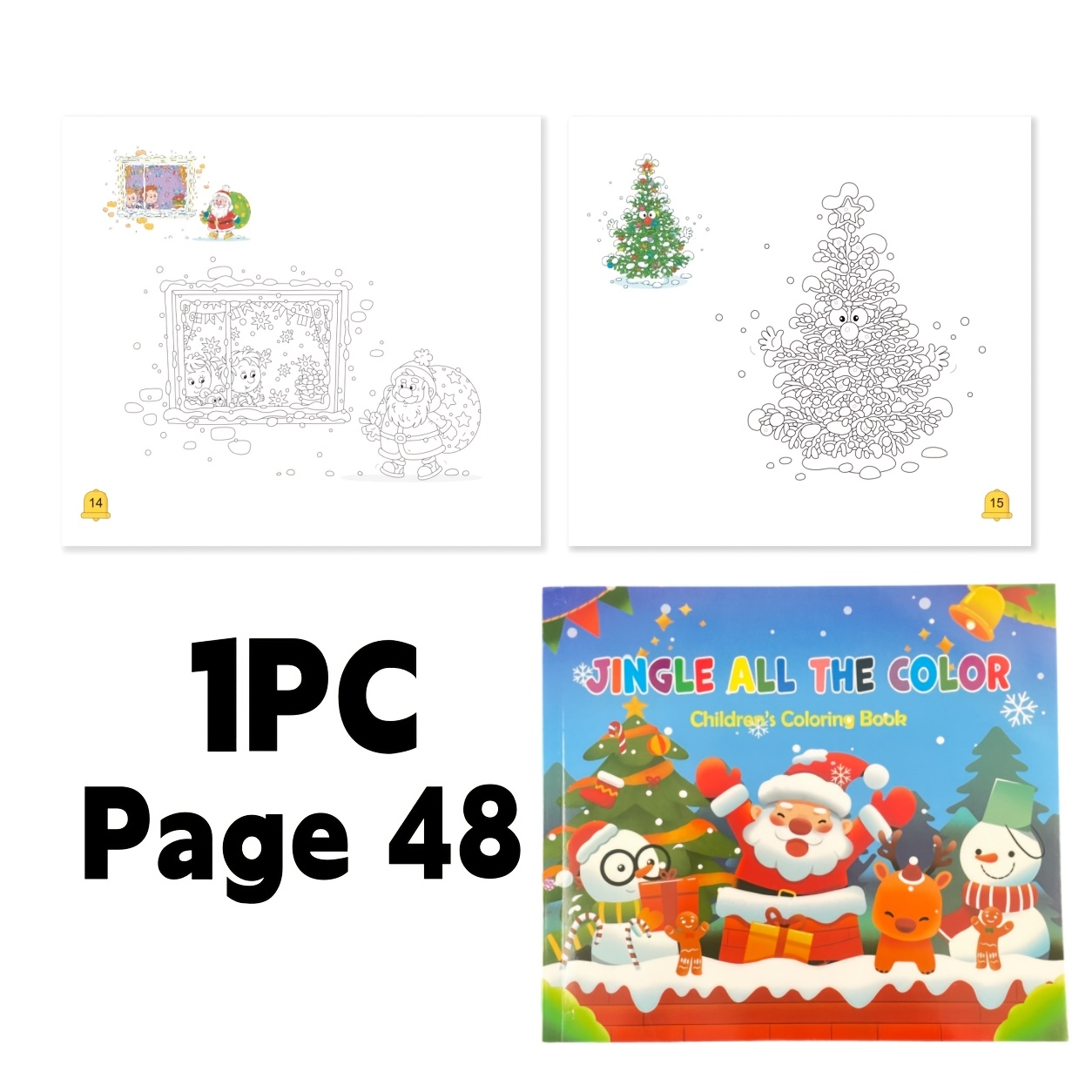 TEMU Children's Christmas Coloring Book, Fun Coloring Page, Including Santa Claus, Snowman, Christmas Tree, Creative Painting Activity Book, Holiday