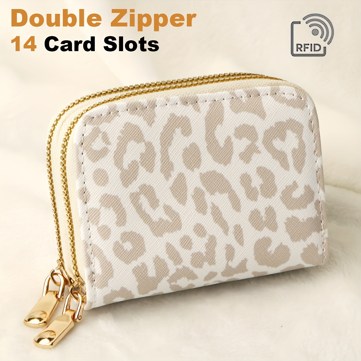 TEMU Fashionable Print Wallet Rfid Blocking, Pu Material Purse Zipper Closure And 11 (4.3''x 3.1'')