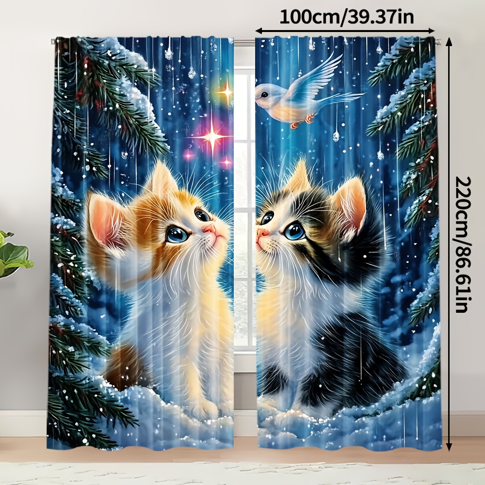 TEMU 2 pièces, Ensemble de Rideaux Chat & Étoile Décorations en Tissu Polyvalentes Idéal pour Chambre Bureau Cuisine Salon Décoration Maison (