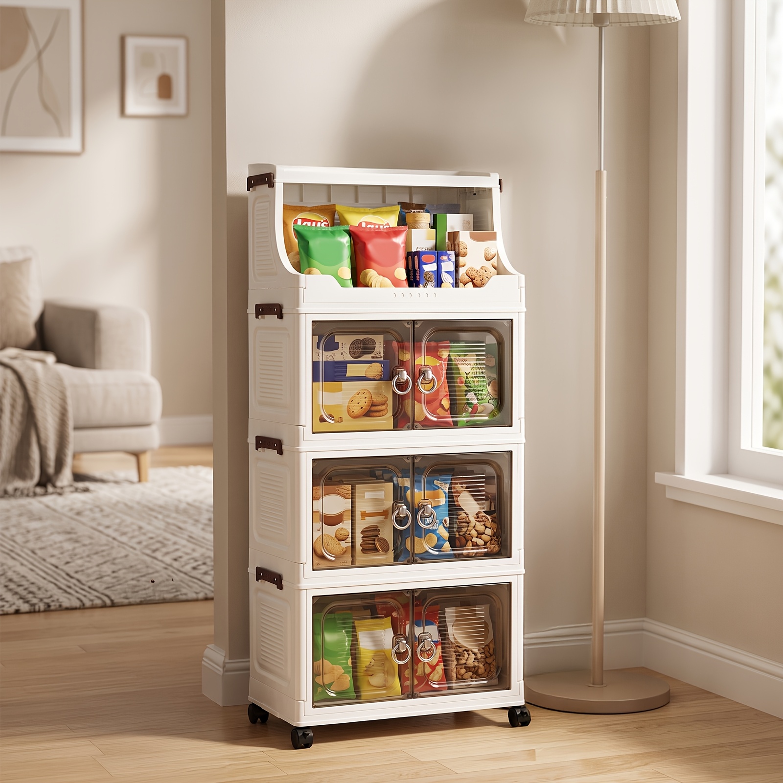 TEMU 4-tier Large Capacity Storage Boxes, Foldable No Installation Space Saving Plastic Storage Cabinet, Stacking With Wheels Lidded Storage Bins,