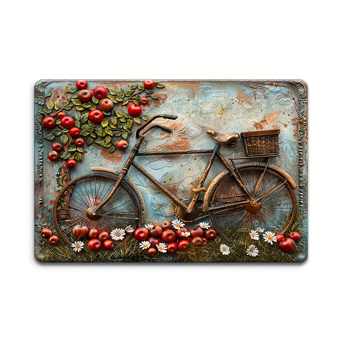 

Vintage Tree & Bicycle Metal Sign - 12"x8" Aluminum Wall Decor For Garage, Porch, Cafe, Farmhouse, And Yard - Perfect For Autumn Harvest & Dining Room