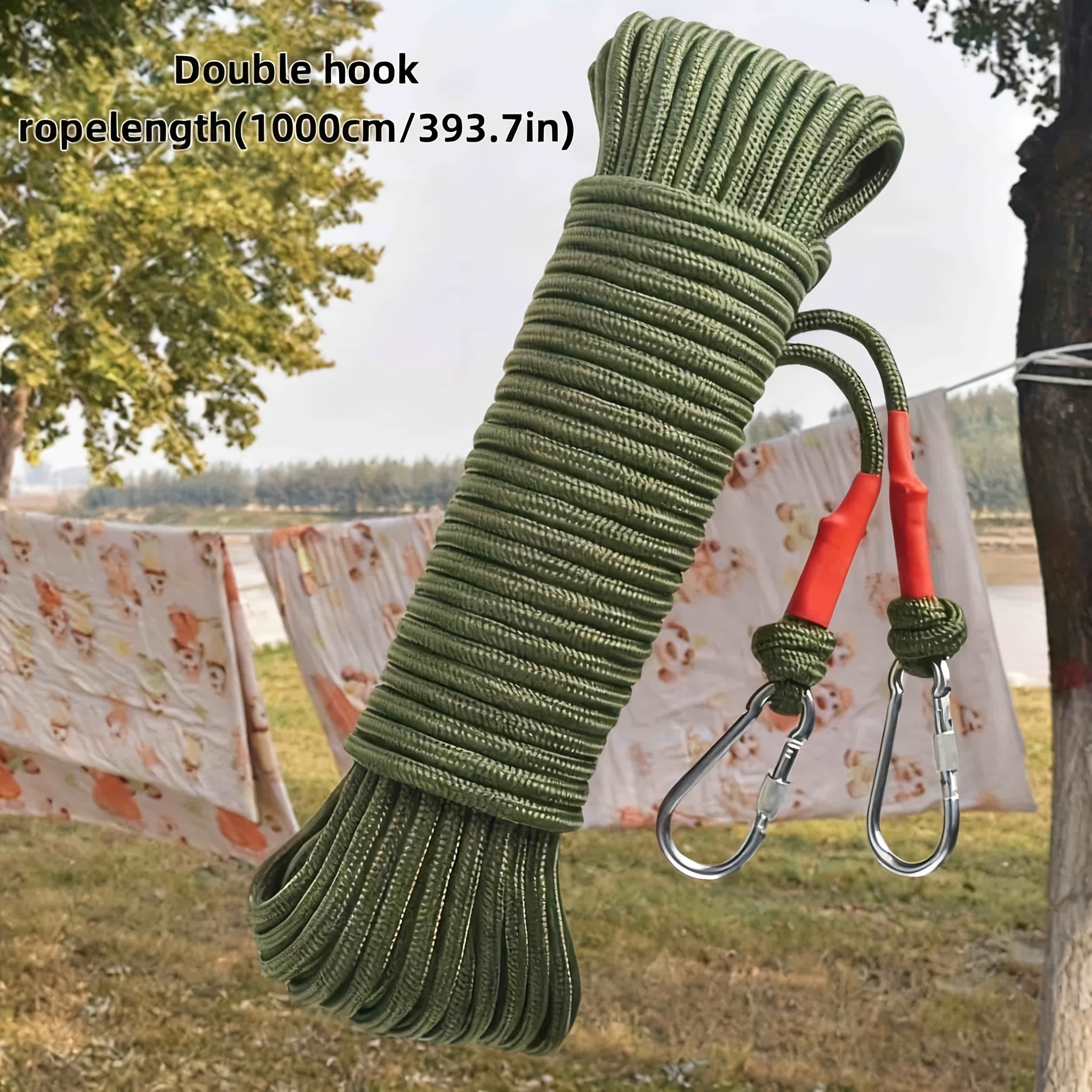 TEMU 3-pack Heavy Duty Steel Wire Clotheslines With Hooks Portable Outdoor Clothesline For Camping Rv Travel Backyard Laundry Sheets Garment Drying