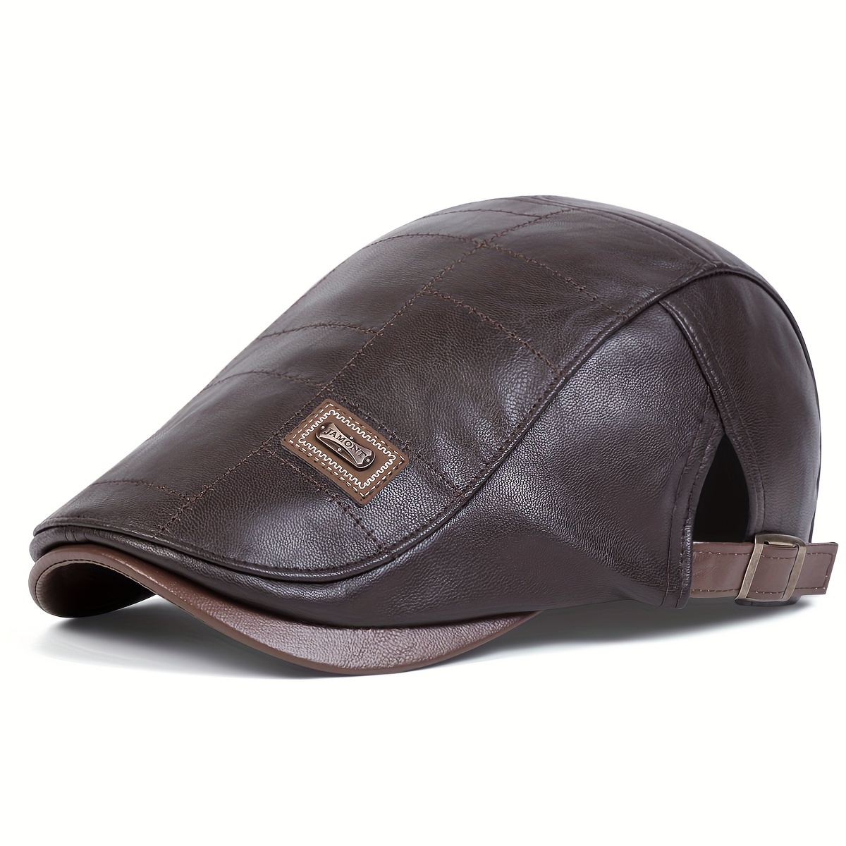 TEMU Men's Adjustable Leather Beret - Fashionable For Fall & Winter, Travel & Beach Parties