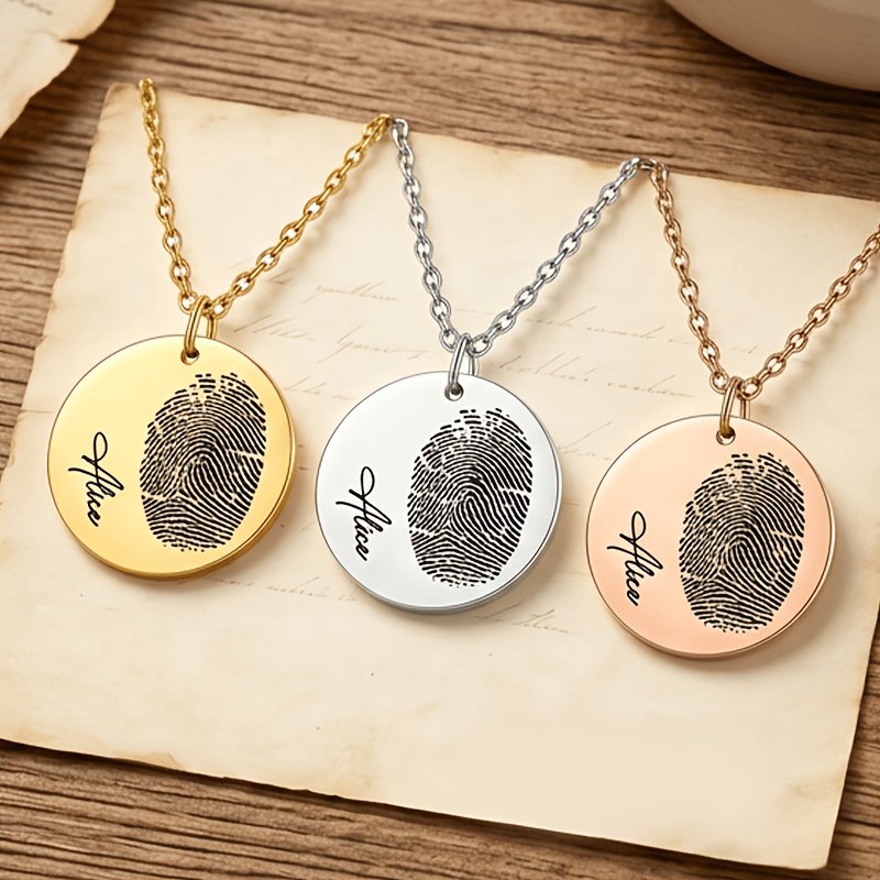 Customizable Fingerprint Name Pendant Necklace