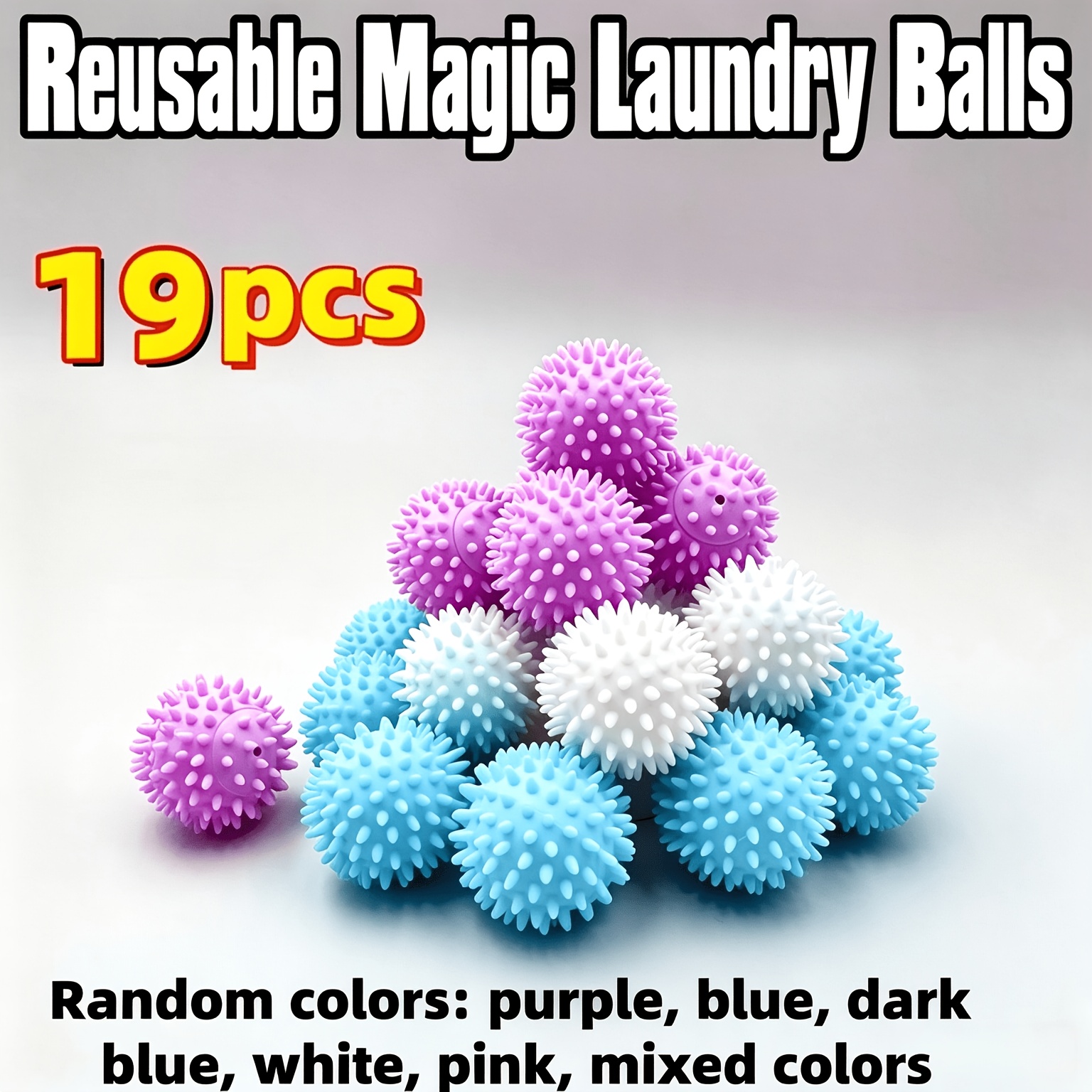 TEMU 19pcs Reusable Laundry Ball Set – Removes Hair And Lint, Clothes, Prevents Tangling, And Reduces Wrinkles. No Electricity Required, Suitable For