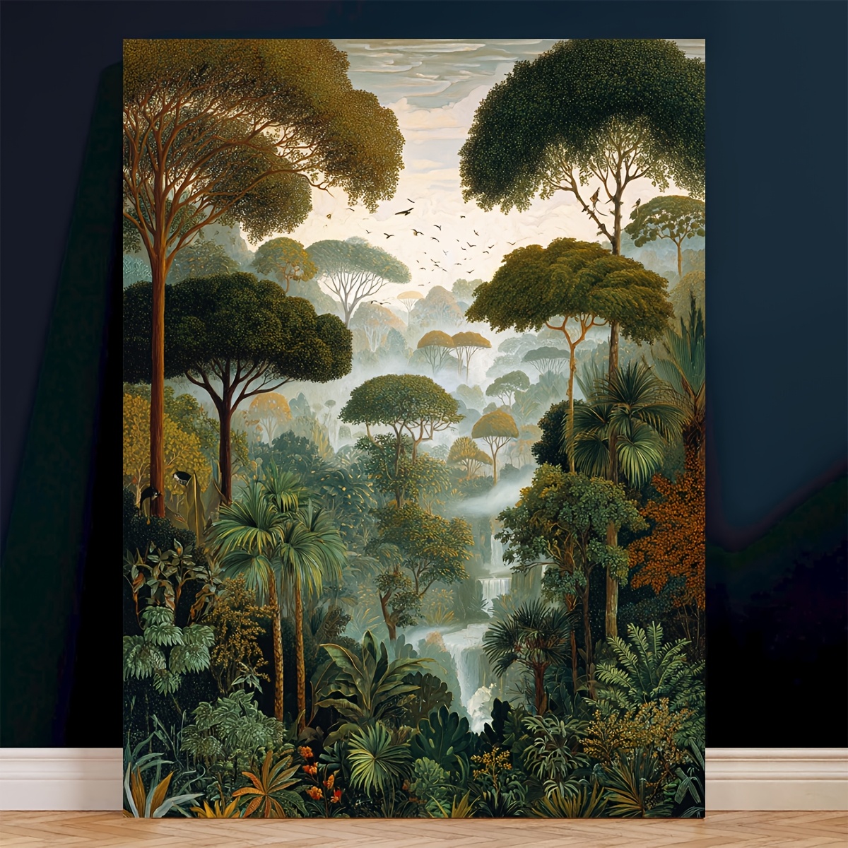 TEMU 2d Flat, 2d Flat Canvas Prints, 1pc Frameless 12x16 Inch Henri The Jungle Canvas Wall Art Poster - Tropical Jungle Painting Decor For Living