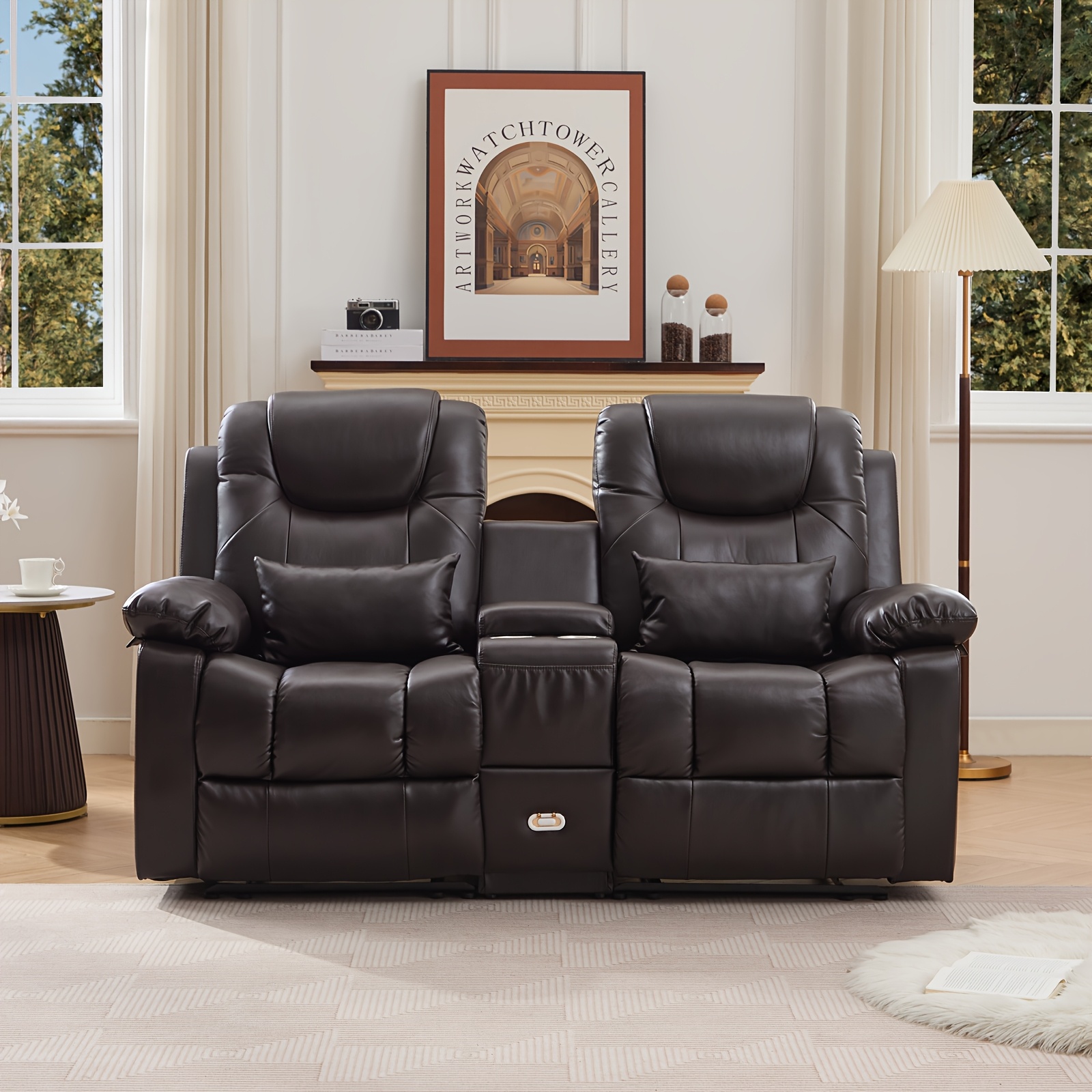 Seater Recliner Sofa With Cup Holders 63&*; Brown Leather Recliner