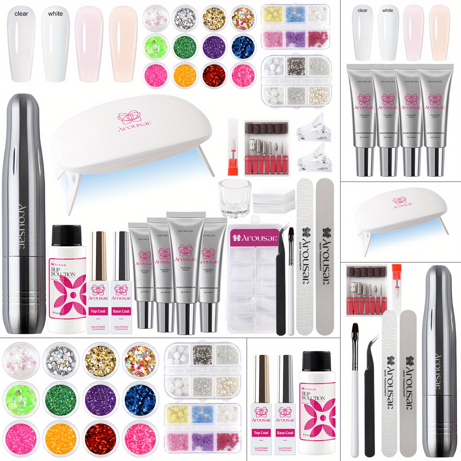 

Nail Gel Kit, Nail Extension Gel Set, Home Manicure Supplies, Professional Quality, Includes Clear And White Gel, Glitter, Tools & Accessories