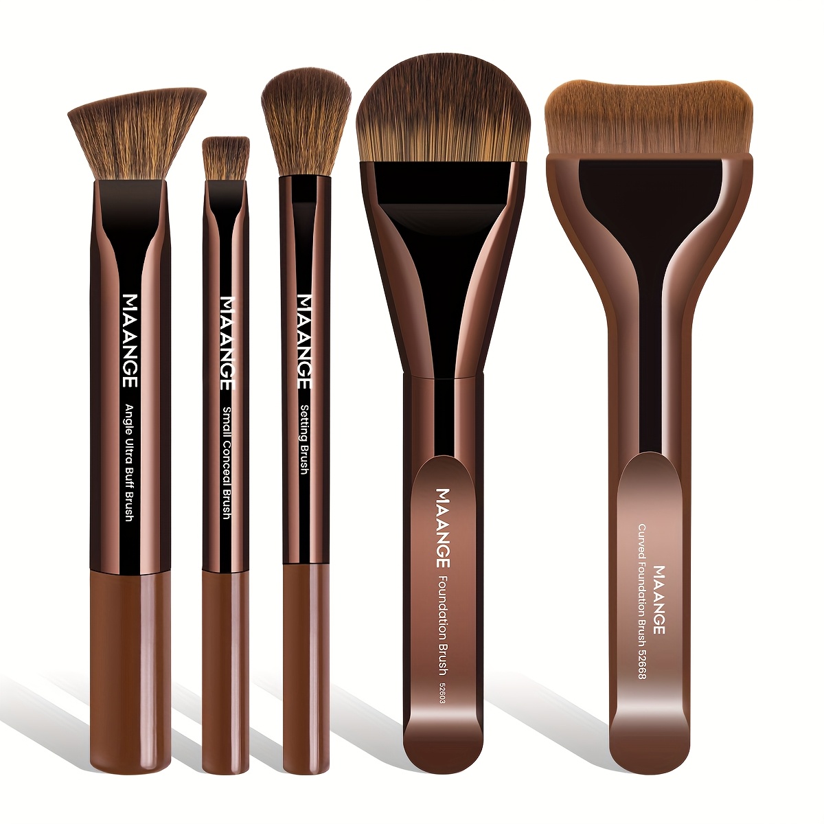 Image of Set Of 5 Aluminum Tube Makeup Brushes, Foundation Brush, Detail Brush, Soft Bristles, Geisha Makeup Brushes, Travel Makeup Brushes, Basic Makeup Brush Set, Gift For Women