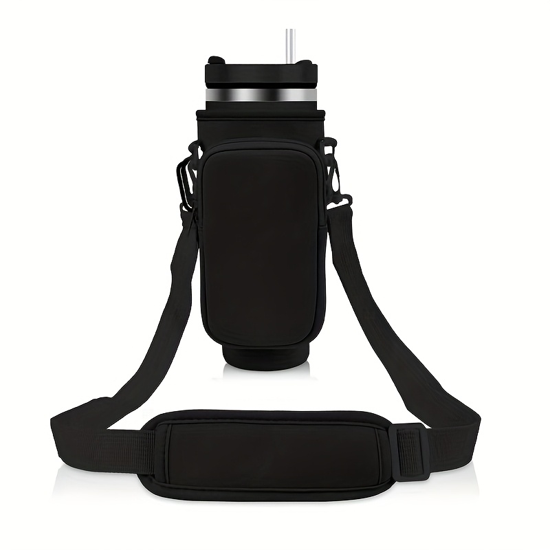 

1pc Neoprene & Spandex Insulated Water Bottle Carrier With Adjustable Shoulder Strap - Scratchproof, , Soft Pouch With Detachable Pocket For Travel (cup Not Included)