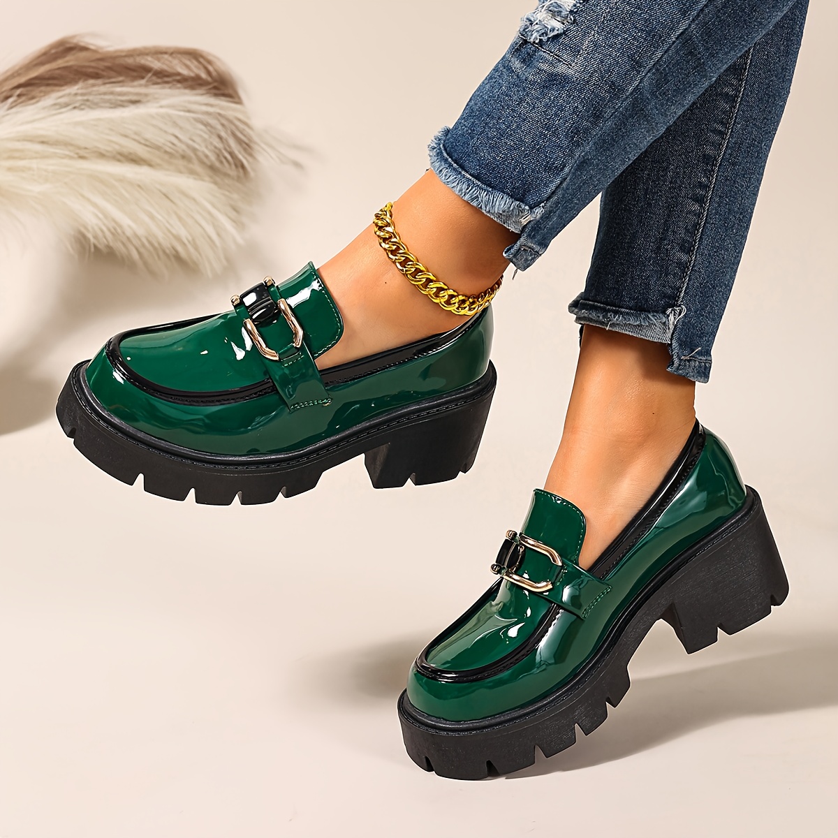 Women's Loafers with Comfortable Non-Slip Thick Soles, Fashionable 2026 New Style, Solid Color Glossy Loafers