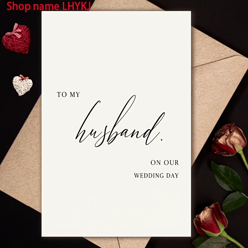 Image of 1pc, Elegant Wedding Greeting Cards, To My Husband, On Day, That Convey Wishes For A Happy Marriage. Blank Cards Handwritten And Come With An Envelope