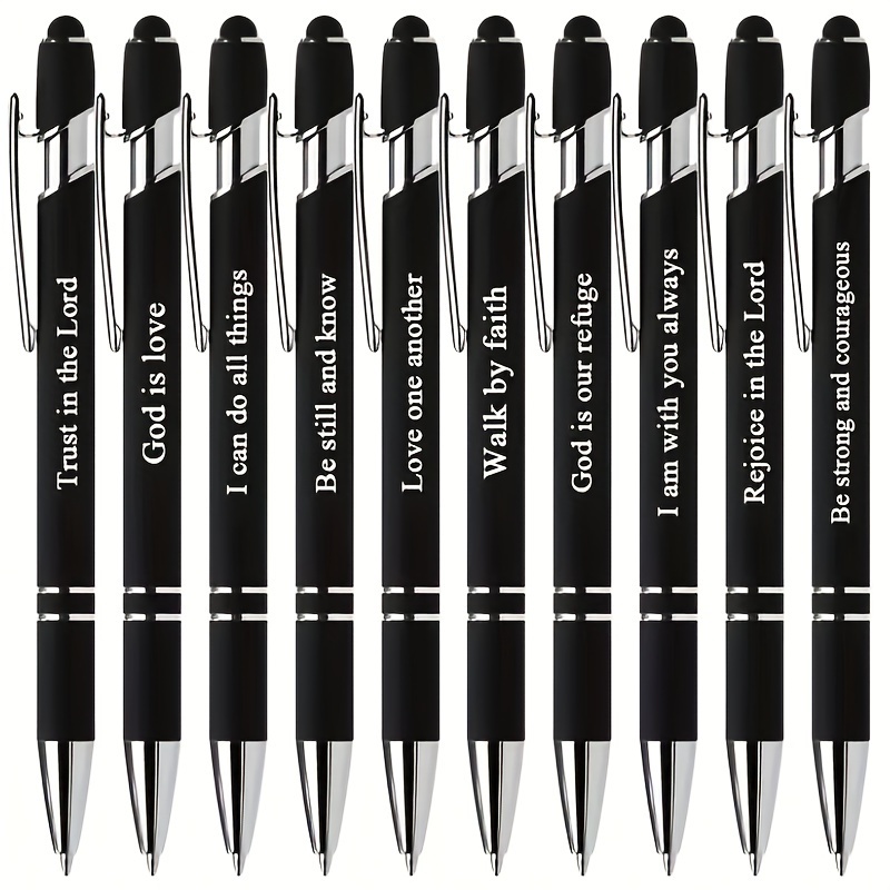 

10pcs Cute Pretty Inspirational Ballpoint Pen With Stylus Tip, Office Supplies Quotes Verse Touch Stylus, Metal Pen Stylus Holiday Gift Black Ink