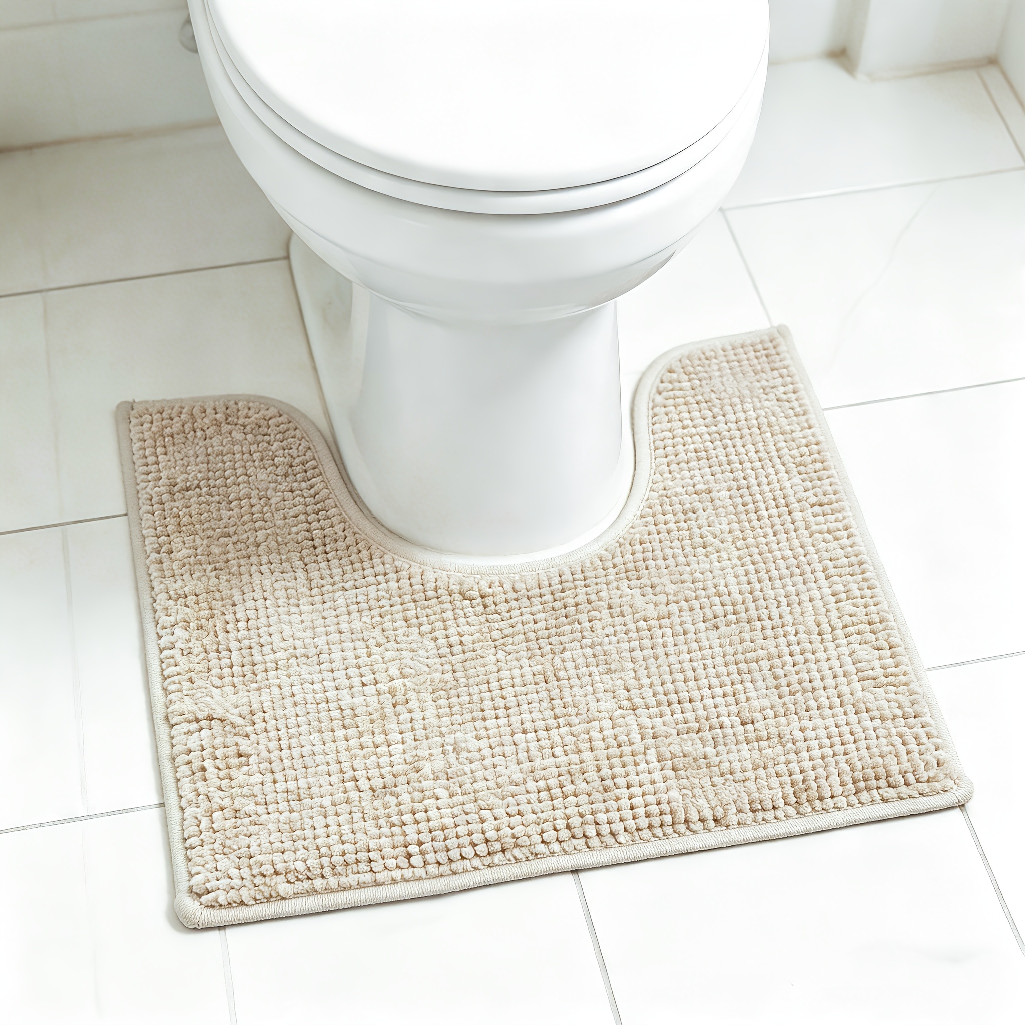 TEMU Toilet Rugs U Shaped Washable, Bathroom Toilet Mat, Extra-soft Plush Bath Bathroom Rug, 1'' Chenille Microfiber Material, Super Absorbent Shaggy