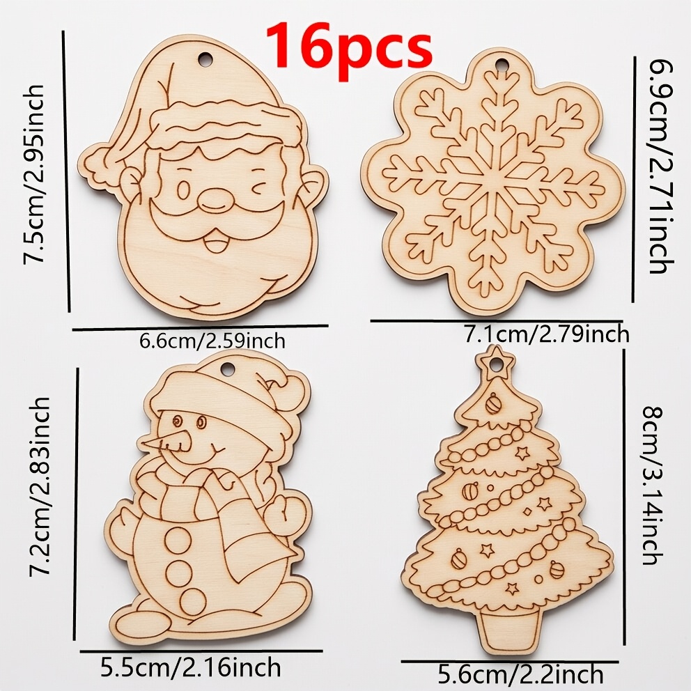 TEMU Juego de 16 piezas de calcetines de árbol de Navidad, campanas y adornos de copo de nieve de madera, decoraciones de madera con temática