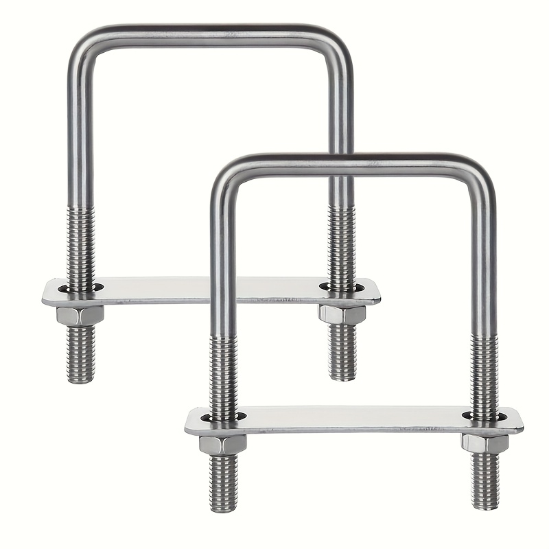 TEMU Heavy-duty Square U-bolts With 6m Nuts And Frame Plates - Galvanized End, Hexagonal And Flat, Suitable For Automotive, Trailers, Boats,