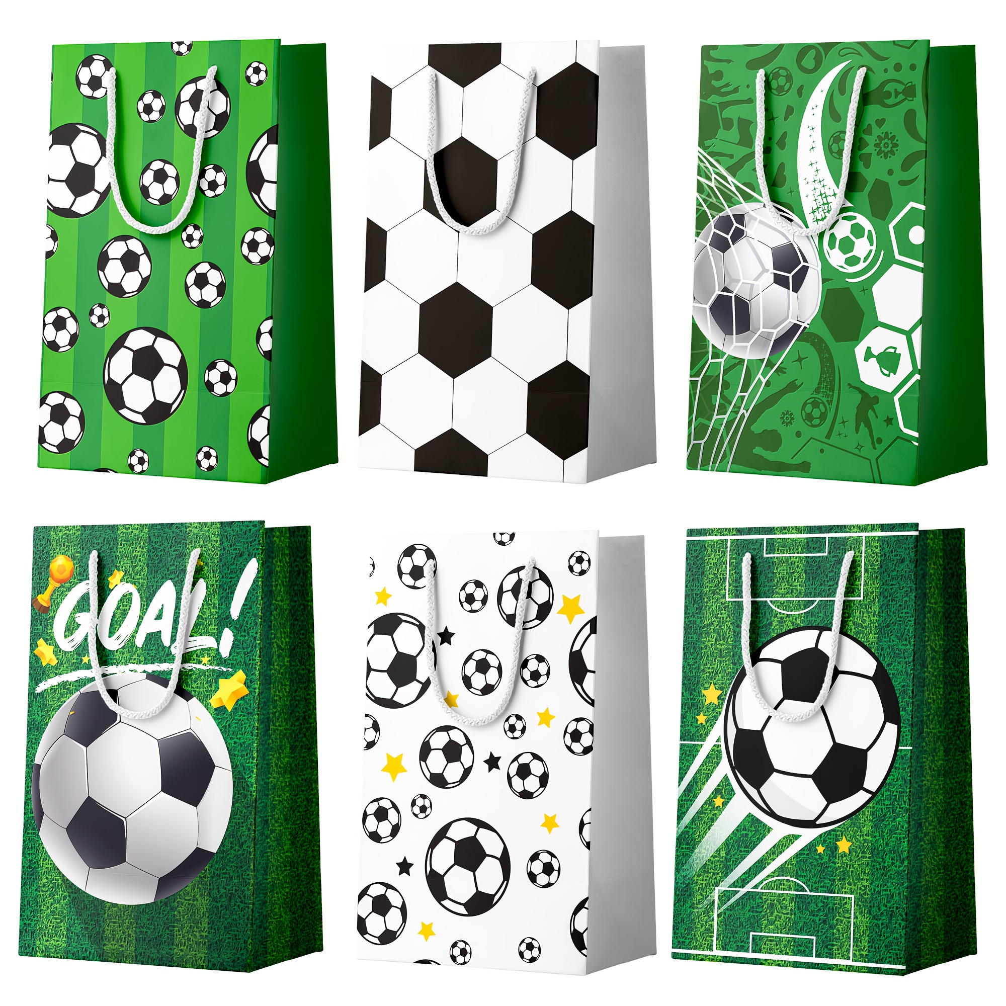 TEMU 24pcs Vibrant Soccer Party Favor Bags Set - Unique For Snacks, Candy & Gifts - Paper Goodie Bags With Goal & Soccer Ball For Birthday & Sports