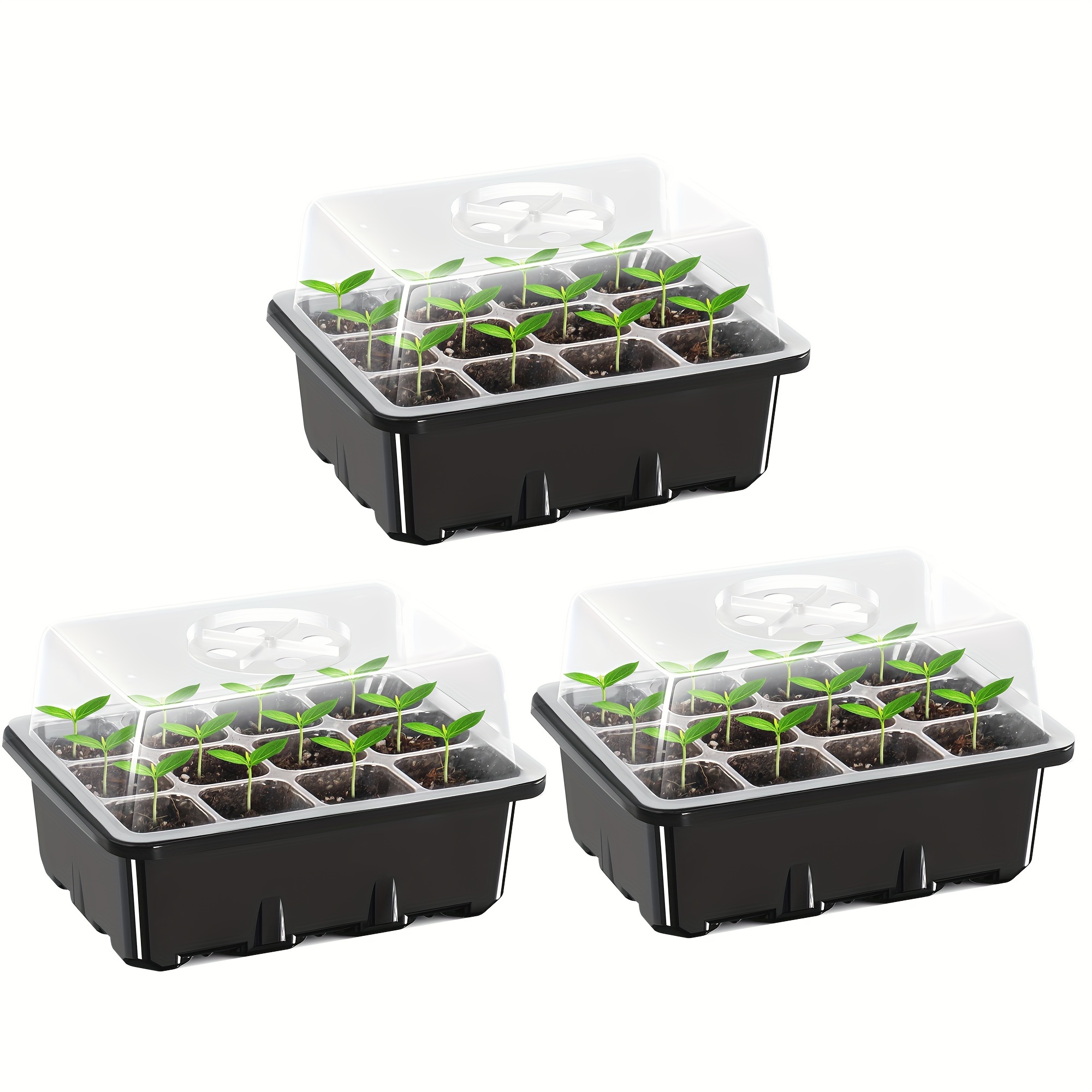 

3- Tray Kits With Adjustable Humidity Dome, 36-cell Per Tray Thickened Plastic Germination Trays With Ventilation Control For Greenhouse Garden Use - Electricity-free