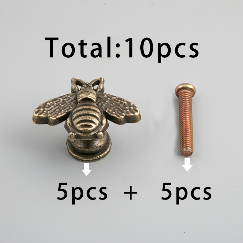 TEMU 5pcs Bronze-colored Bee-shaped Handles And 5pcs M4 X 22 Screws, Total 10pcs Drawer Cabinet Door Jewelry Box Decoration Small Handles Jewelry Box