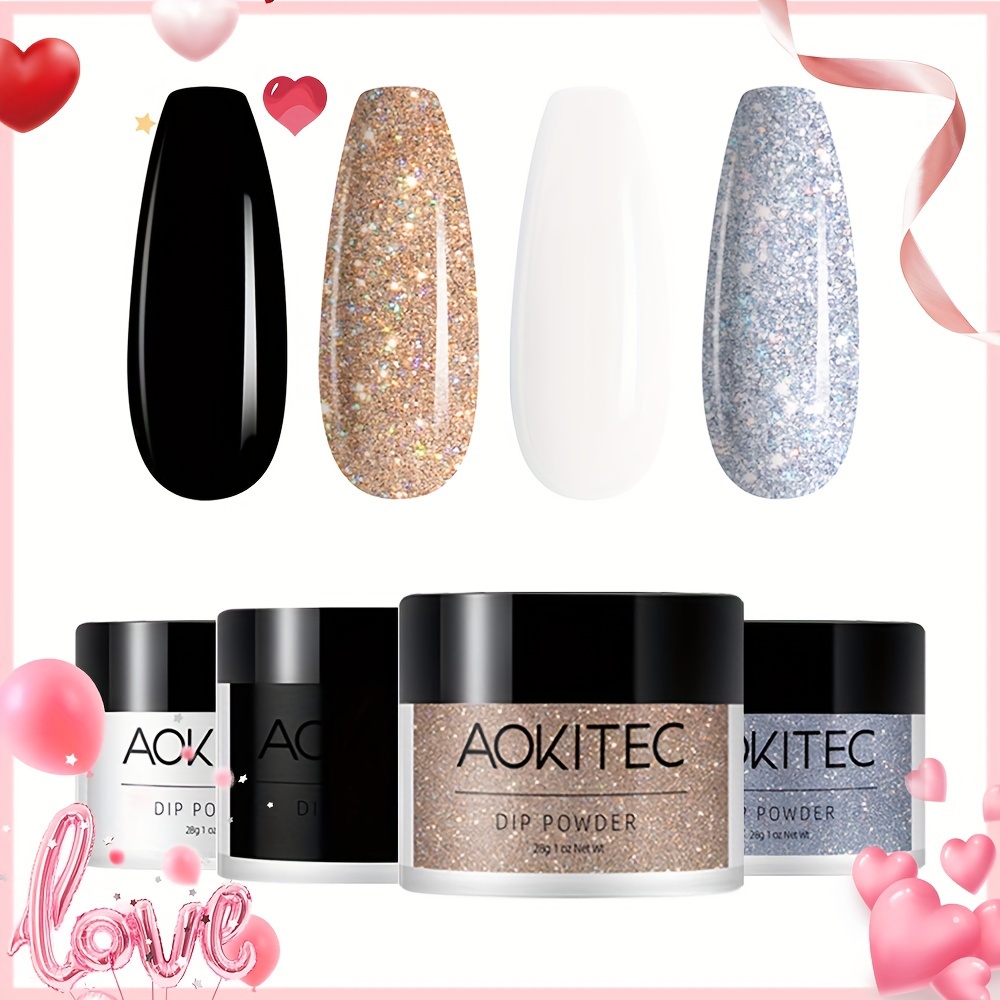 Aokitec Dip Powder Glitter Purple Color, Nail Dipping Powder French Po