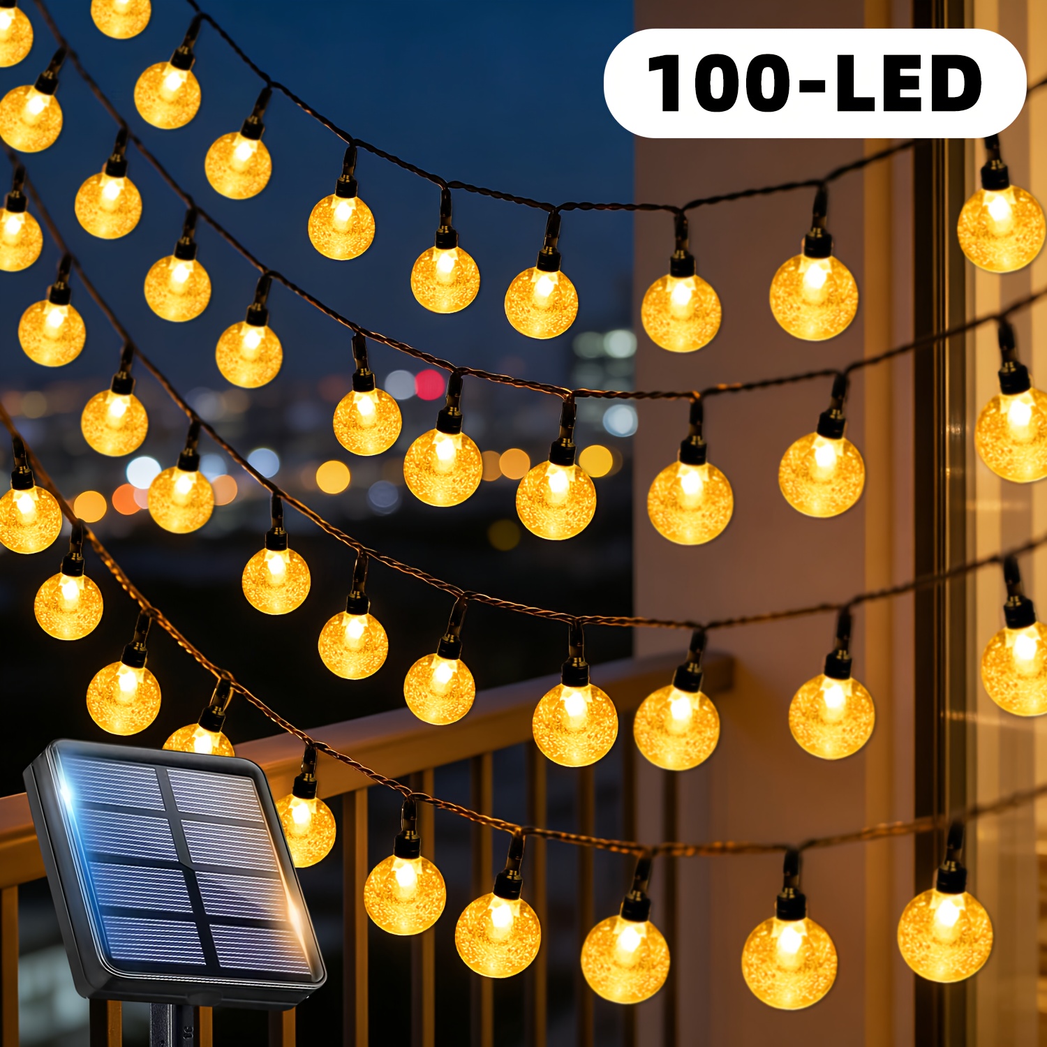 E-shop Solar-Gartenlichterkette für den Außenbereich, 12 Blinkmodi Lichterkette im Lichterketten-Stil, /100 transparente Kugeln, geeignet für Gärten,